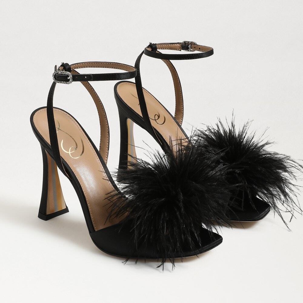 Sam Edelman Womens Leon Feather Heels US 6 Black Satin GUC